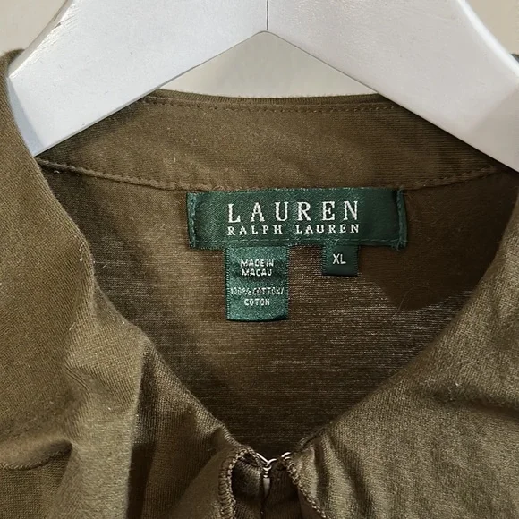 Lauren by Ralph Lauren Olive Green High Neck Ruffle Tank Top XL 100% Cotton - Picture 2 of 6